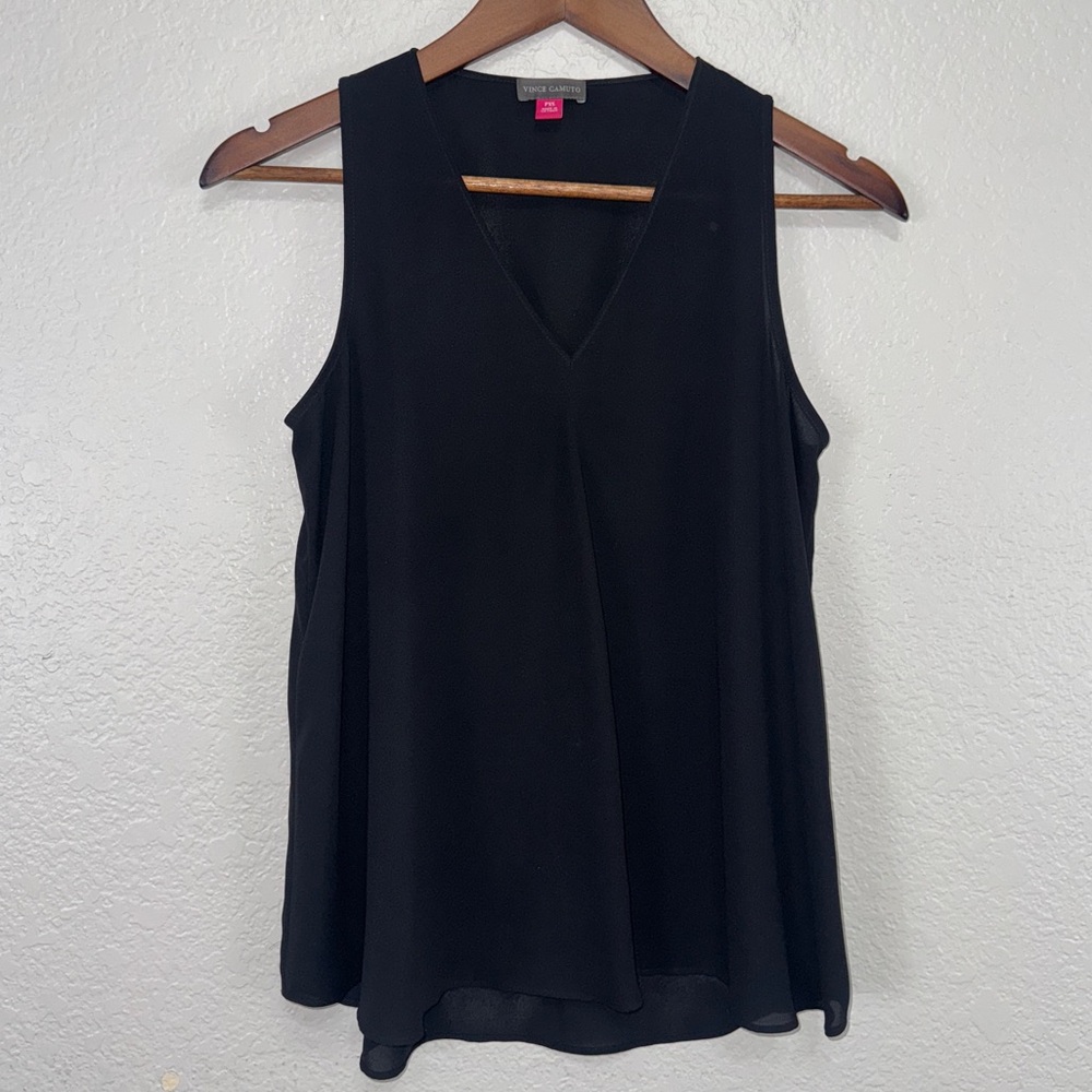 Vince Camuto Black V-Neck Tank Top Women‎ XPS Office Business Work Sheer #cc